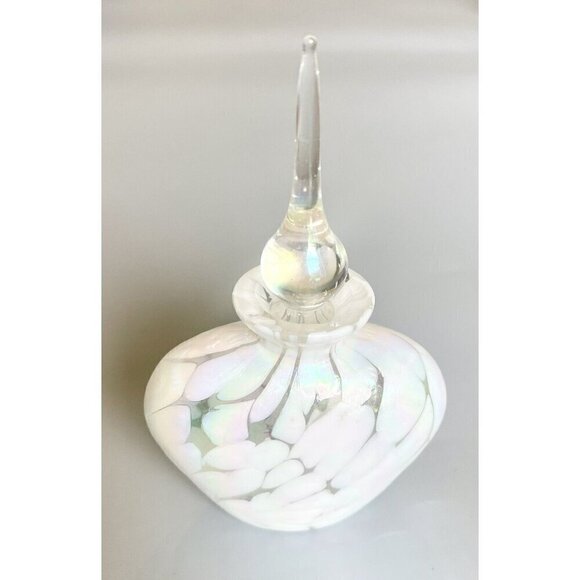 Art Glass Perfume Bottle Opalescent Iridescent Teardrop Stopper Blown Oyster - Picture 1 of 5